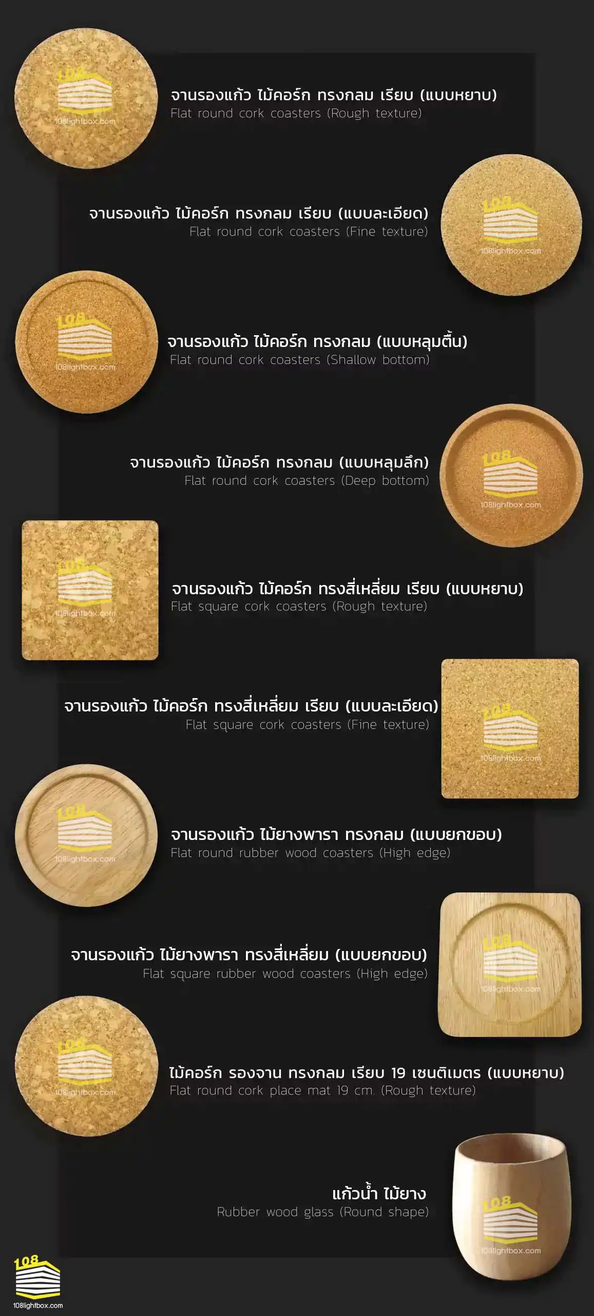 รูปแบบ ที่รองแก้ว จานรองแก้ว ไม้ก๊อก เริ่ม 30 บาท